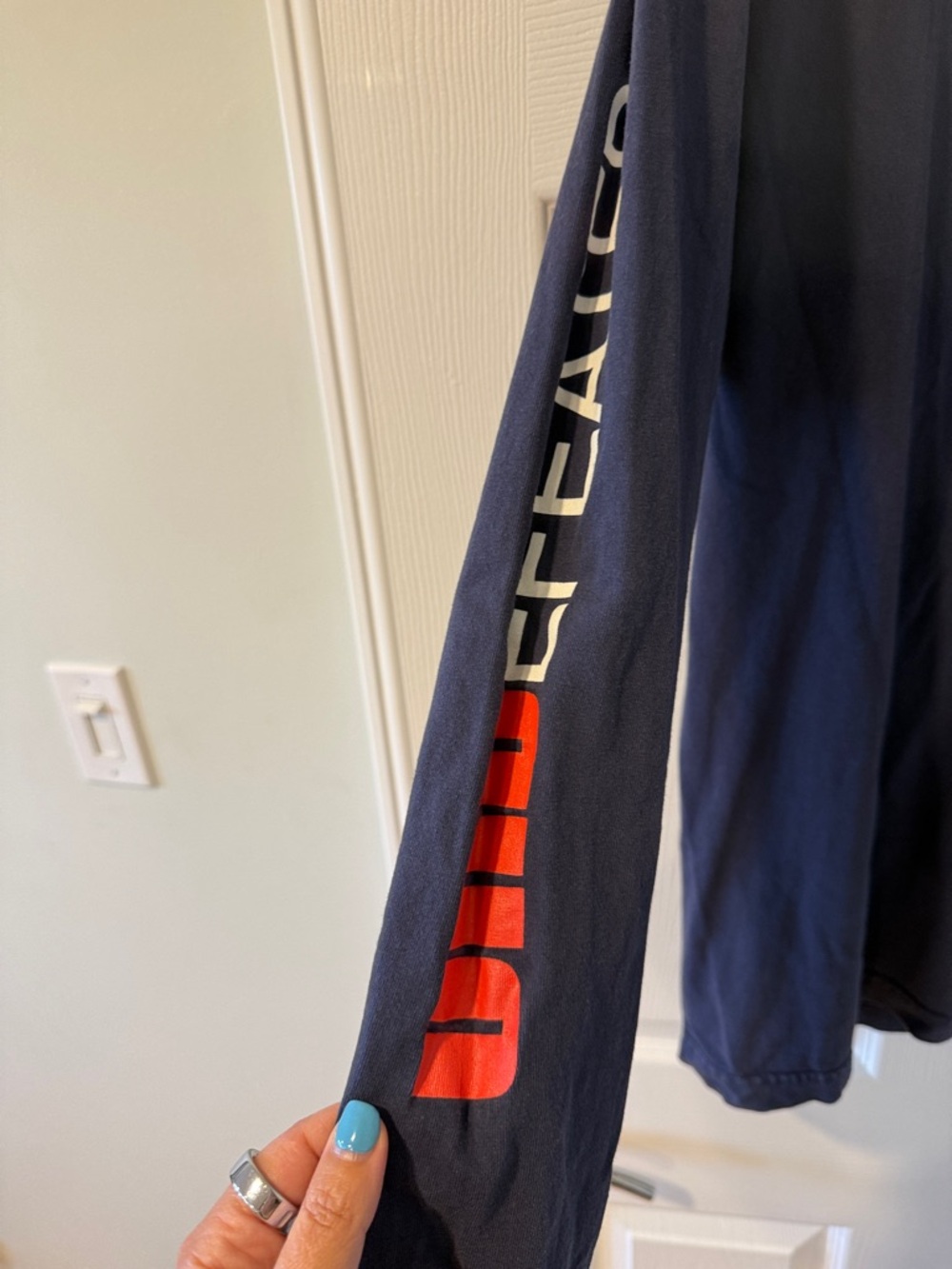 Undefeated Navy Long-Sleeve Logo Tee with Blue Chest Patch - Picture 3 of 3
